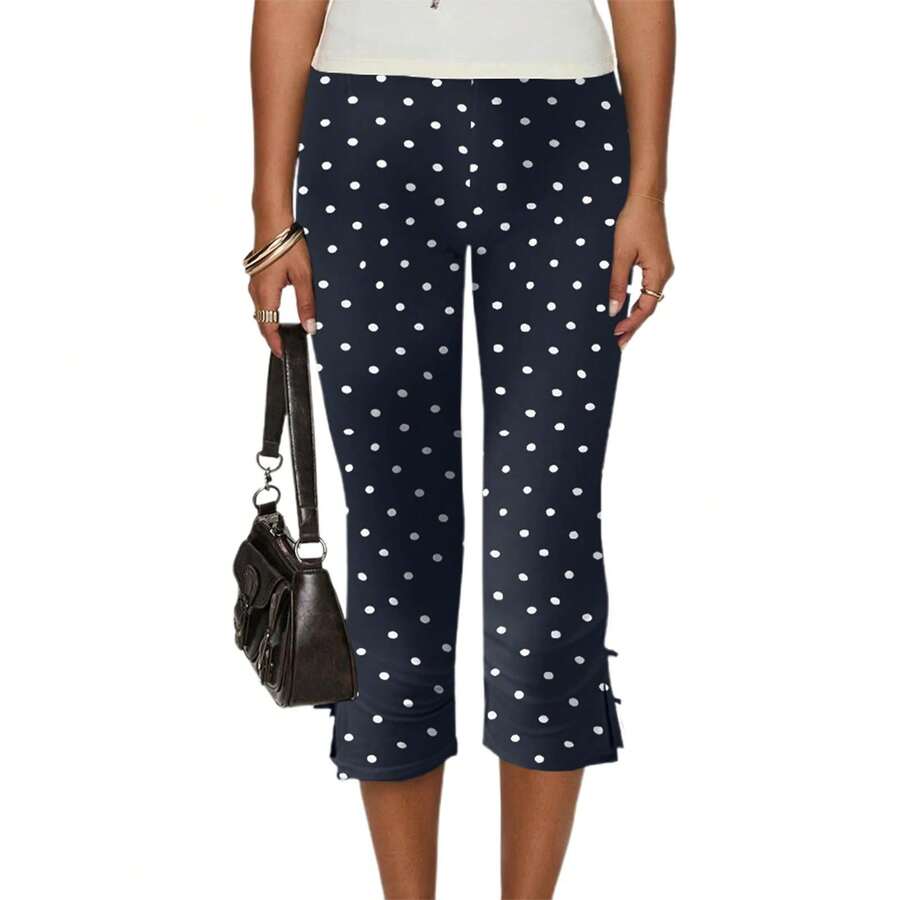 Dourbesty, moda de primavera para mujer, pantalones Capri ajustados, decoración de lazo sólido, pantalones cortos informales de verano, mallas elásticas, ropa de calle 2025 - Azul oscuro - Ver 1