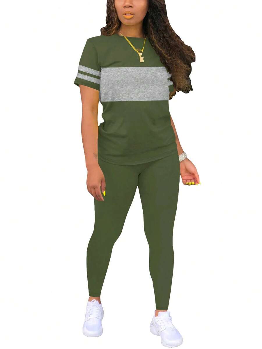 Conjunto casual de verano para mujer Conjunto cómodo de moda Conjunto de ropa para mujer - Verde militar - Ver 1