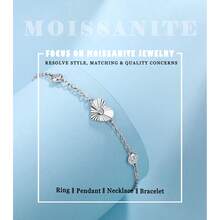 Vòng tay nữ bằng bạc S925 hình trái tim đính đá Moissanite lấp lánh, dây xích điều chỉnh được. - trắng - Xem 7
