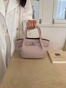 Dedoo 欧美时尚设计麂皮水桶包，女士秋冬购物、通勤、派对礼品手提包 - 粉色 - 查看 4