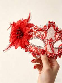 1/3pcs Masque facial en dentelle incrusté de diamants haut de gamme, disponible en noir, blanc et rouge. Convient pour les fêtes de maquillage, les fêtes d'Halloween et comme accessoires pour se déguiser et décorer.,Fierté,Robe de soirée - Multicolore - Voir 6