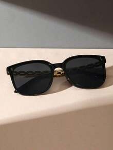 1 Pair Women's Plastic & Metal Round Full-Rim Fashion Minimalist Korean Style Classic Cool Glasses, Suitable For Music Festivals, Weekends, Outings, Golf, Driving And Other Occasions, Fashionable Accessory - màu đen - Xem 3