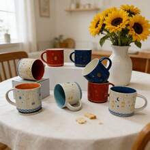 1 Stück wiederverwendbare Keramiktasse mit Motiven im orientalischen Stil, mit goldenen Mond- und Hausmotiven. Geeignet für Kaffee, Milch, Saft und Getränke. Ideal für Zuhause, Restaurant und Café. Perfektes Eid-Geschenk - Verschiedenfarbig - Übersicht 5