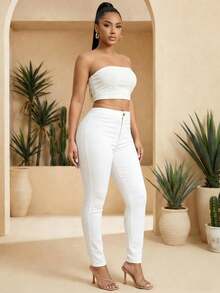 Nuevas Llegadas Primavera/Verano Jeans Ajustados Elásticos y Entallados para Mujer, Multifuncionales y Prácticos - Blanco - Ver 4