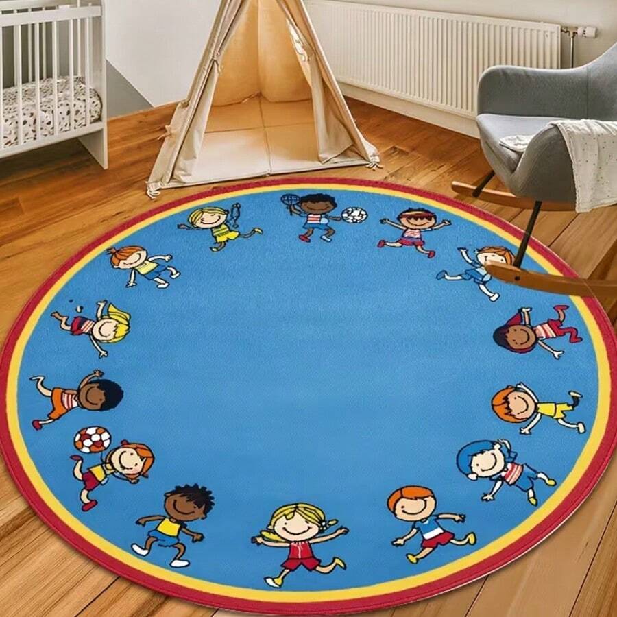 1 pieza Alfombra de material de terciopelo de cristal con patrón de personaje de dibujos animados azul bailando, alfombra de baño, felpudo, alfombra pequeña, alfombra, alfombra, decoración del hogar, alfombra de área, alfombra de exterior, alfombra de dormitorio, alfombra lavable - Multicolor - Ver 1