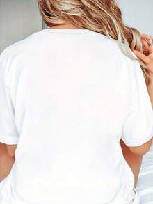 Vintage T-Shirts For Mothers Of The Bridesmaids - Casual Short-Sleeve T-Shirt In Black With Elegant White Letter Print, Medium Stretch, Machine Washable, Regular Fit, Crew Neck, Suitable For Weddings And Formal Events, Loose Fit T-Shirt For Wedding Guests. | Elegant Lettering, 100% Cotton - 白色 - 查看 3