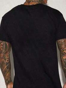 Camiseta ligera (220 g/m²) de algodón para hombre, de verano, con cuello redondo, manga corta, informal, con letras interesantes, cómoda, 100% algodón. - Negro - Ver 4