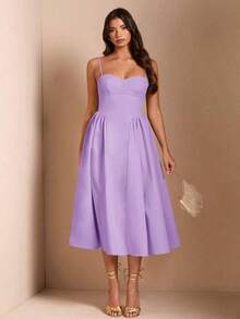 Elegante vestido largo sin mangas con manga abultada para mujer, adecuado para citas diarias, salidas, discotecas, fiestas, temporada de otoño - Púrpura malva - Ver 3