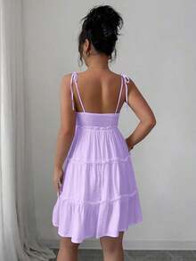 de tirantes con volantes de lunares, conjunto de ropa de playa de vacaciones para mujer - Rosa Roja - Ver 9