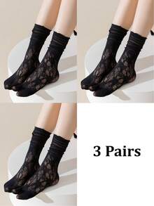 1/3 Pairs Of White Hollow Lace Socks, Spring And Summer Thin Two Toe Socks, Split Toe Socks, Women's Mid Leg Socks, Straight Leg Socks, - Multicolor - View 17