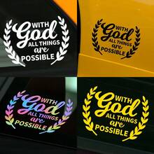 1pc Car Personalized Stickers, With God All Things Are Possible, Rear Windshield Decoration Stickers, Personalized Graffiti Stickers, Warm And Inspirational Stickers, - A - View 8