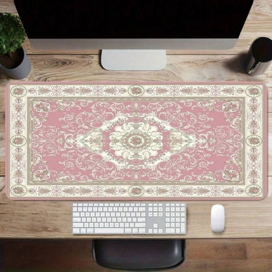 1pc Bohemian-Style Fiber Cloth Mat - 90 X 40 Cm. Featuring A Large Format And A Double-Sided Bohemian-Themed Design With Intricate Patterns, This Mat Is Crafted With A Natural Non-Slip Rubber Base For Stability And Wrist Support, PC Accessories, Topped With A Durable Polyester Surface. It Serves As The Perfect Accessory To Infuse Your Gaming Setup Or Office Workspace-Including Desks, Furniture, And Mouse Pads-With A Vibrant Bohemian Flair. - A - View 1