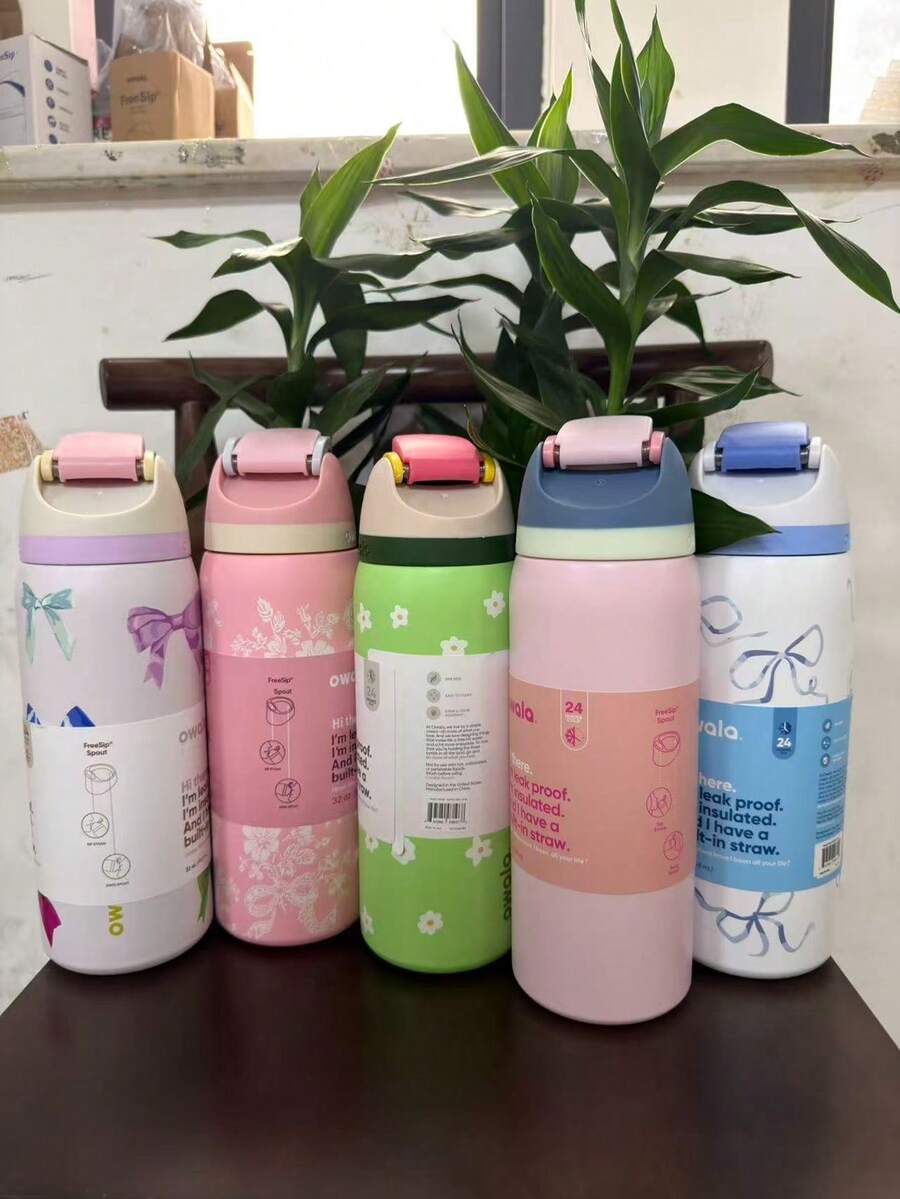 新款 O-WALA 户外直筒不锈钢真空保温瓶,多种颜色可选,按压式手持设计,简约时尚高效,适合学生和车载使用。 - 多色32oz - 查看 1