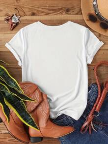 Playera de Mujer con Estampado de Chica Latina "Proud Puerto Rican" Bandera y Gafas Estilo Urbano Casual Suave Moda - Blanco - Ver 2