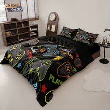 3pcs Video Game Controller Pattern Bedding Set (1 Duvet Cover + 2 Pillow Shams, No Filling), Soft & Breathable Polyester Fabric, Suitable For All Seasons, Easy Care, Fits Twin/Full Size, Suitable For Home, Dorm, Apartment, Hotel, Vacation, And Gift - Multicolor - View 5