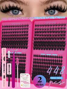 640/200pcs Cluster False Eyelashes Set, High Density 10D-100D, 10-16mm Mixed DIY Lash Clusters, Super Dense, Natural Look, Ultra Soft, Reusable, Suitable For Daily Life, Travel, Wedding, Date, Party, Music Festival And Christmas - Rose Red - View 19