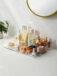 1/6pcs Drawer Organizer Box, Desk Makeup Storage Box With Compartments, Stackable Bathroom Vanity Cabinet Cosmetic Organizer, Desk Drawer Storage Box For Makeup, Skincare, Face Masks - Storage Box - View 7