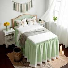 1pc Ruffled Bed Skirt, Wrap Around Design With Adjustable Elastic Band, Suitable For Dorm Bedding Set, Customizable Sizes: 30", 32", 36", 42", 50" Adjustable Bed Skirt And Box Spring Cover. Soft, Durable, Wrinkle-Resistant Fabric - Made Of Premium Microfiber, Dustproof Pleated Style, Fade-Resistant, Machine Washable - Matcha Green TwinXL 32" Drop - View 3