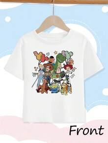 [Authorized] Toy Story Print Disney Girl's Summer Round Neck Casual T-Shirt Slightly Stretchy Fabric Suitable For Birthday Gifts Ideal For Daily Activities, Sports, And Travel Summer T-Shirts For Girls - trắng - Xem 2