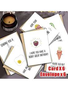 12 pezzi Biglietti d'auguri per compleanno a tema alimentare divertente con buste, caratterizzati da giochi di parole, disegni ad acquerello, realizzati in carta, in stile verticale, perfetti per regali di gruppo a familiari e amici, biglietti di compleanno - Multicolore - Visualizzare 3