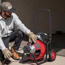 Drain Cleaner Machine 75 FT X 3/8 Inch, Auto Feed Sewer Snake Auger On Wheels, Portable Drain Cleaning Machine With 4 Cutters & Air-Activated Foot Switch For 2" To 4" Pipes - 75 FT X 3/8 Inch, Auto Feed - View 1