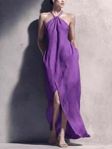 Nuevo vestido largo sin mangas para mujeres en primavera y verano - Morado - Ver 3