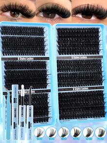 720/684/648pcs Super Dense False Eyelash Set, 8-16mm, 10D-150D Curl, Natural Look, Fluffy & Voluminous, Suitable For Daily Use And Beginners, Mixed Styles For Free Combination - Blue - View 2