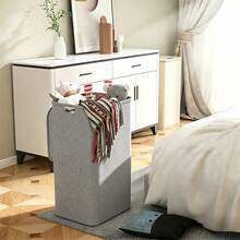 Free Shipping - 100L Aesthetic Hamper Laundry Basket, Gray Laundry Hamper With Lid Cover - Sturdy Tall Bamboo Laundry Basket Clothes Organizer - Aesthetic Bedroom Fabric Bin - Big Bathroom Dirty Clothes Hamper, Clothes Basket Laundry, Dirty Clothes Basket - 灰色 - 查看 10