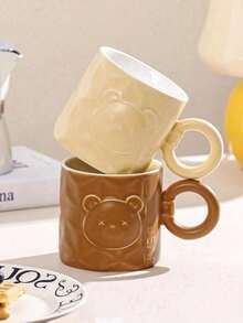 1pc Cute Cartoon Cat Ceramic Mug With Lid, Creative Dinnerware, Breakfast Milk Cup, Water Cup, Random Color (Bowl And Lid Color Matched Randomly) - Multicolor - View 7