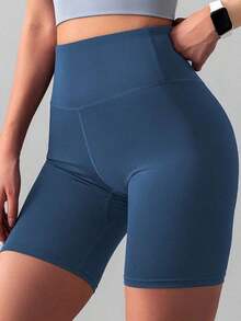 Pantalones cortos de compresión hasta la mitad del muslo para mujer , suaves y amigables con la piel, adecuados para yoga y deportes al aire libre en primavera, verano y otoño, color negro - Niebla azul - Ver 2
