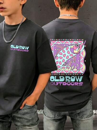 Tween Boy Casual Graphic Print Crew Neck Short Sleeve T-Shirt, Summer Top