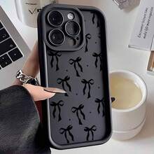 Funda de teléfono de moda con elemento de moño negro minimalista y lindo, 1 pieza de moño negro pequeño con estrella, adecuado para funda de teléfono /Honor/Apple/Transsion/, diseño de marco de lente negro mate con diseño escalonado, funda protectora suave, versión internacional, no la versión nacional, regalo de cumpleaños de primavera - Estilo 1 (1 pieza) - Ver 7