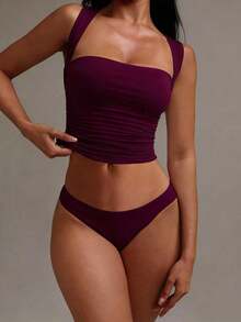 Camiseta sin mangas blanca casual y ajustada con cuello vuelto, adecuada para todas las estaciones, especialmente para el verano - rojo violáceo - Ver 4
