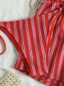 Set de 3 piezas de cubrecosturas de estilo bohemio con cordón de tela de ganchillo para bikini - Rosa Roja - Ver 5