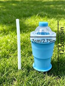 Vaso plegable económico y portátil para bolas de hielo, con pajita incorporada y bandeja cuadrada de silicona, adecuado para deportes al aire libre en verano, comprimible para almacenamiento, puede hacer bolas de hielo grandes, disponible en azul/amarillo - Multicolor - Ver 10
