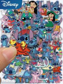 Disney 62张迪士尼史迪奇和莉萝与史迪奇卡通贴纸，可爱有趣的PET材质贴纸，适用于笔记本电脑、行李箱、滑板、手机、吉他、涂鸦、礼品等。 - A - 查看 3