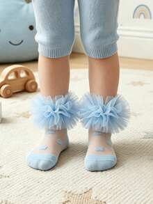 1 Pasang Kaos Kaki Putri Tipis Berenda Jala untuk Anak Perempuan, Kaos Kaki Pendek Sutra Bayi untuk Pertunjukan Tari, Musim Semi/Panas - Baby Blue - View 2