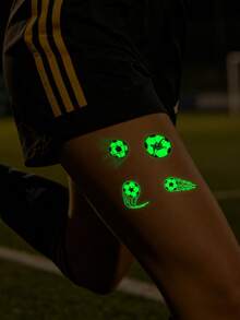 STARTTOOS 5pcs Glow-In-The-Dark Black & White Football Silhouette Temporary Tattoos, Waterproof Long-Lasting World Cup Fan Cheering Face Stickers, Sports Event Arm & Body Luminous Decals - Multicolor - View 5