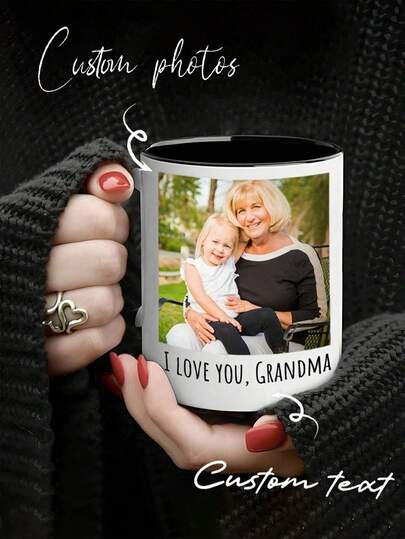 Customized Photo Coffee Mug - Personalized Mug With Warm "I Love You Grandma" Design, Microwave , Perfect Gift For Mom, Anniversary, Valentine's Day Or Home Decor, Coffee Bar Accessory