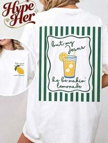 3 piezas de camisetas de mujer HypeHer, nueva colección de verano 2026, con estampado de Jesus Lemonade y But My Jesus He Be Makin' Lemonade. Camiseta gráfica de estilo casual, urbano, playero y de vacaciones, holgada, multifuncional, de cuello redondo, color beige, de manga corta. Regalos ideales para Pascua, conjuntos de verano para mujer.|Moda Urbana Local de Primavera/Verano||Uso Casual Diario Primavera Verano Moderno Moldeador|Conjunto de verano para mujer, ropa de vacaciones|Blusas elegantes para mujer, ropa de primavera, blusas de verano. - Blanco - Ver 5
