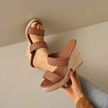 Women's New High Heel Wedge Sandals, Fashionable Platform Slides - Brown - View 3