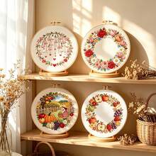 4 Sets Countryside Harvest, Floral Wreath, Fruit, Wind Chime Flower Embroidery Kits, DIY Handmade Craft Supplies For Beginners, Fresh Healing Home Decor - Multicolor - View 2
