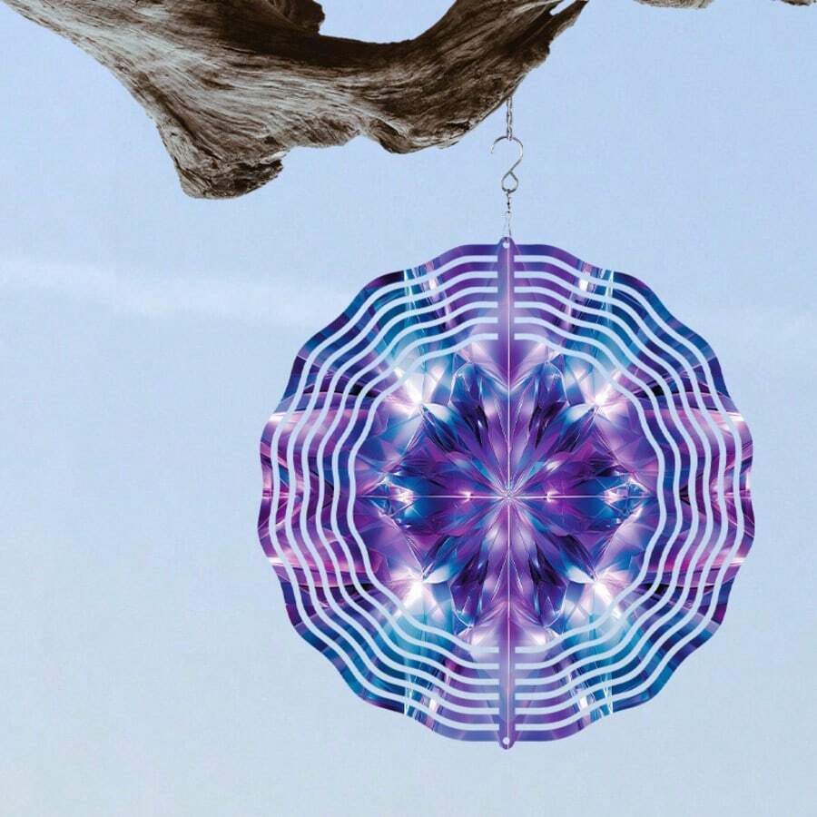 1 Set 3D Mandala Flower Hanging Spinner, Metal Garden Wind Chime With 360° Rotating Hook, For Garden & Yard Decor (Pendant Not Included), Random Style