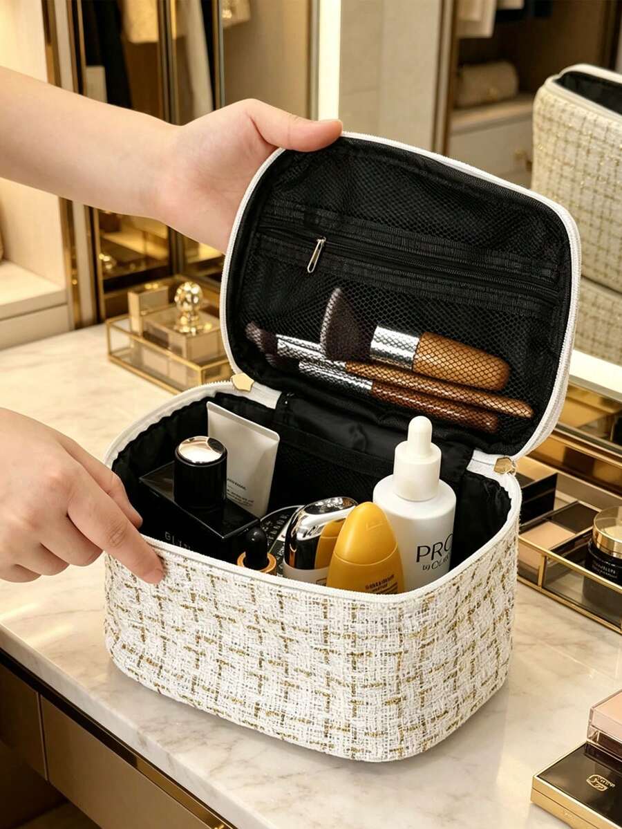 1个化妆包，优雅收纳袋，手拿包，时尚，洗漱包，旅行收纳包，化妆包，适合居家、学校、宿舍、旅行，情人节礼物，情人节限量版化妆包，大容量女士化妆包，女士宿舍化妆包，大容量，男士理容包，夏季旅行，假日家居浴室装饰度假化妆品收纳浴室配件返校季 - 彩色 - 查看 1