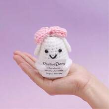 1pc Pink Bow Rabbit Decor, Can Add Charm And Personalized To Desk, Shelf Or Living Space, An Excellent Handmade Crochet Fabric Item - Multicolor - View 3