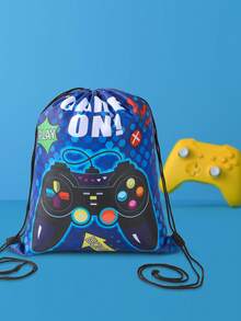 6 piezas Bolsas con cordón con patrón de videojuegos azules, suministros de embalaje de regalos, decoraciones de fiesta de cumpleaños, bolsas de almacenamiento de dulces, recuerdos de fiesta - consola de juegos azul - View 8