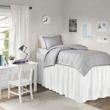 1pc Dorm Bed Skirt, Wrap-Around Design With Adjustable Elastic Band, Suitable For Dorm Bedding Set, Multiple Sizes: 32-36-42 Inch Skirt Drop, Adjustable To Fit Different Beds. Soft, Durable, Wrinkle-Resistant Fabric - Made Of Premium Microfiber, Dust Ruffle Style, Fade-Resistant, Machine Washable. - TwinXL 30" Drop - View 1