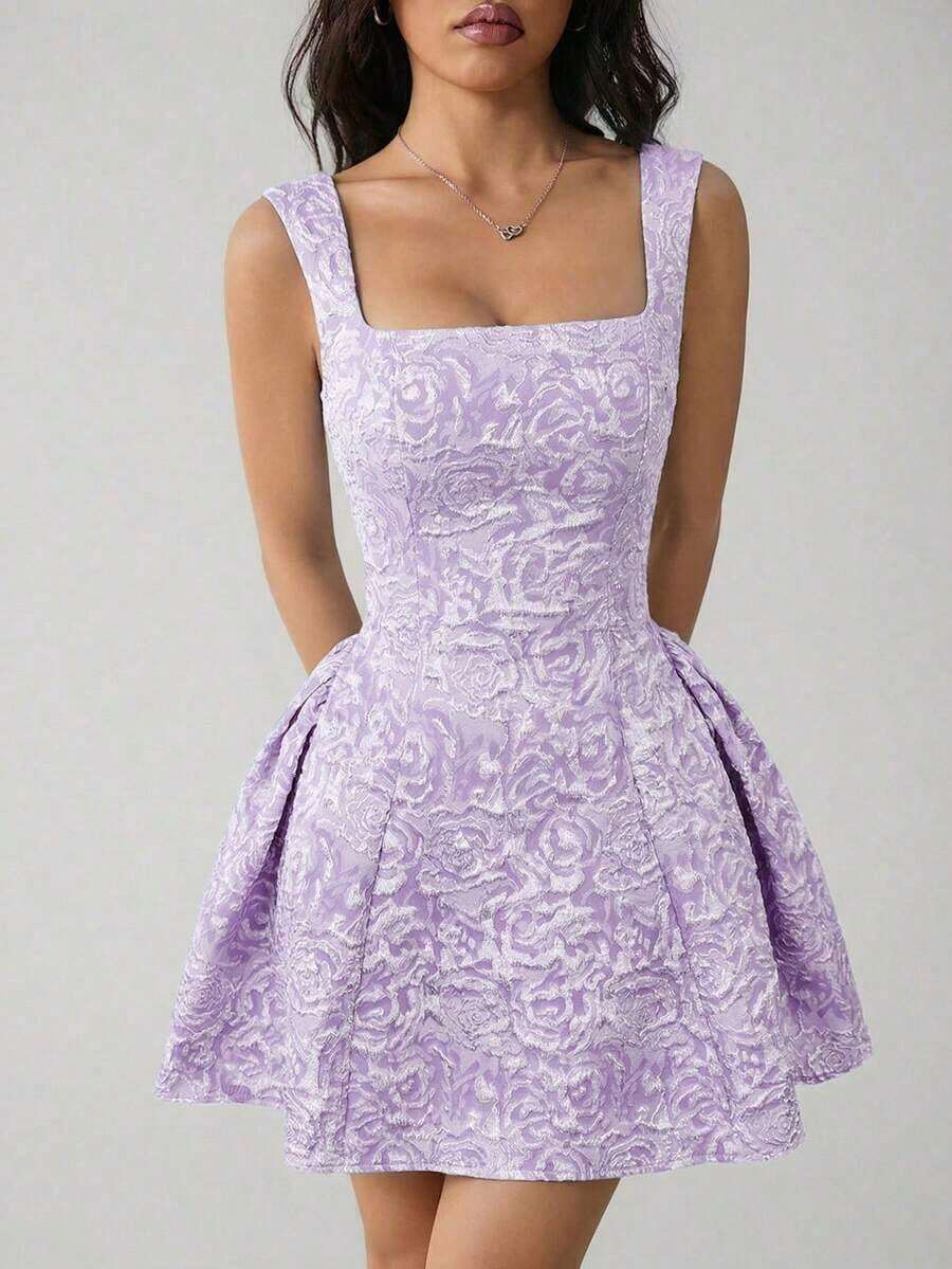 PETITE Vestido midi sin mangas de color blanco sólido para mujer, simple y casual para uso diario - Púrpura malva - Ver 1