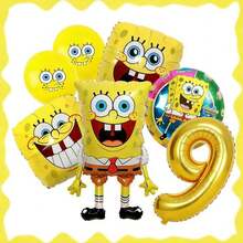 SpongeBob SquarePants Globos de números dorados del 1 al 9, personalizables, con globos con caras y redondos, adecuados para decoración de fiestas - Juego de globos de dibujos animados - Ver 21