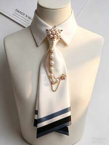1 Piece Of Unsewn Beaded Floral Tie, Double-Layer Tie, Suitable For Casual Street Wear, Parties And Daily Clothing Accessories. Women's Tie, Suitable For Back-To-School Season, Mother's Day, Birthday, Valentine's Day As A Gift For Women, As A Gift For Mom, Birthday Gift, As A Gift For Friends, Holiday Gift, Event Souvenir, Party Gift. - Multicolor - View 5